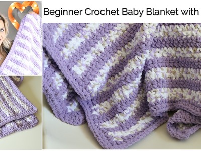 Beginner Crochet Baby Stripes Blanket with Border:Baby Series