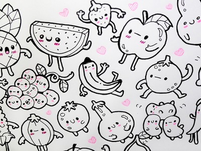 Kawaii Fruits and Vegetables ♥ 20 little Drawings for your doodles ♥ Easy Drawings by Garbi KW