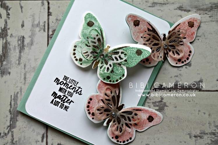 Watercolour wings Stampin Up latch card with action wobble spring