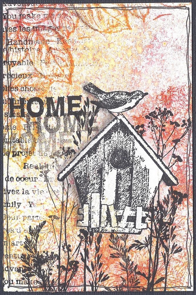 Card "Home" with Brushos and Carabelle Stamps