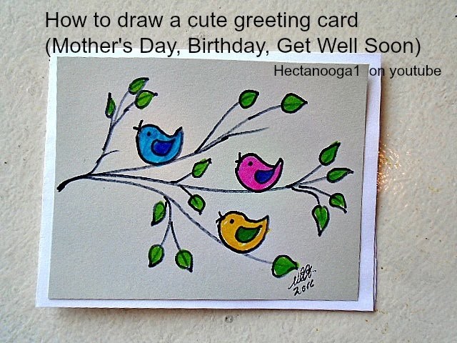 Diy greeting card, how to draw a Mother's Day Card, Birthday card, Get Well Soon card, (3 min).