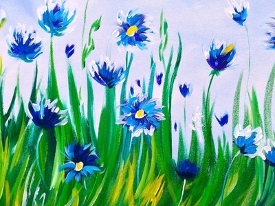 Easy acrylic Painting | Abstract Cornflowers | ASL Art Sherpa