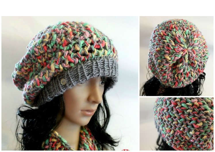 GORRO SLOUCHY Con Lana de Textura en Telar Redondo - Loom Knit Slouchy Hat in Spanish
