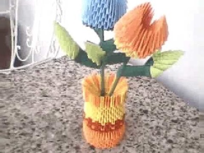 Origami 3D florero con flores