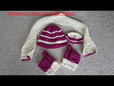Crochet Easy Beginner Winter Striped Beanie Hat, flip mittens, and scarf Set DIY Tutorial