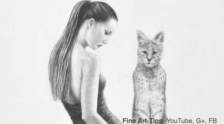 How to Draw a Serval & Woman - Beautiful Girl With Big Cat