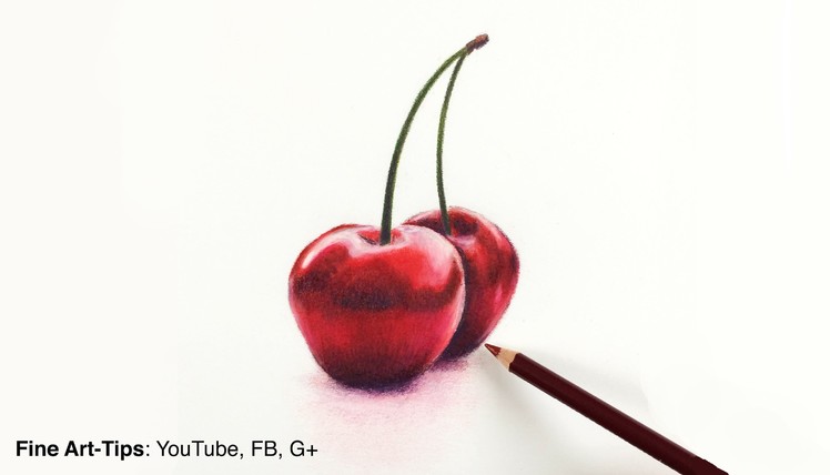 Drawing fruits:How to Draw Cherries With Color Pencils- Fine Art-Tips