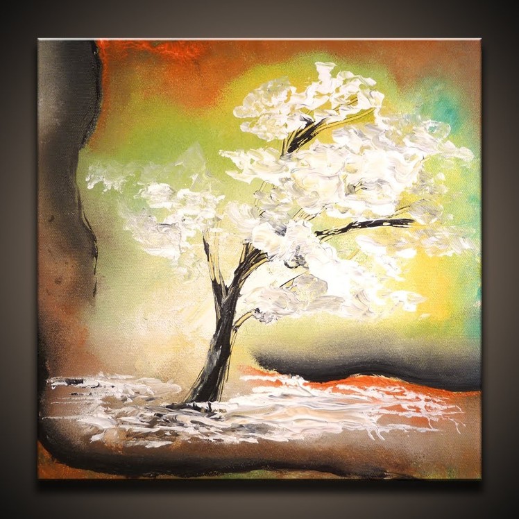 White Tree, how to paint a tree simple abstract art painting techniques by Peter Dranitsin