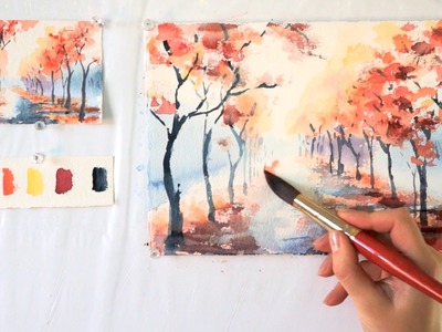 Autumn Alley. Step by step watercolor tutorial. Part 1
