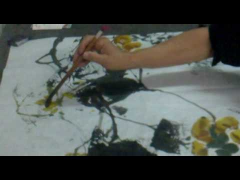 Chinese Brush Painting-leaves formed with flipping rice paper (2-pumpkin)