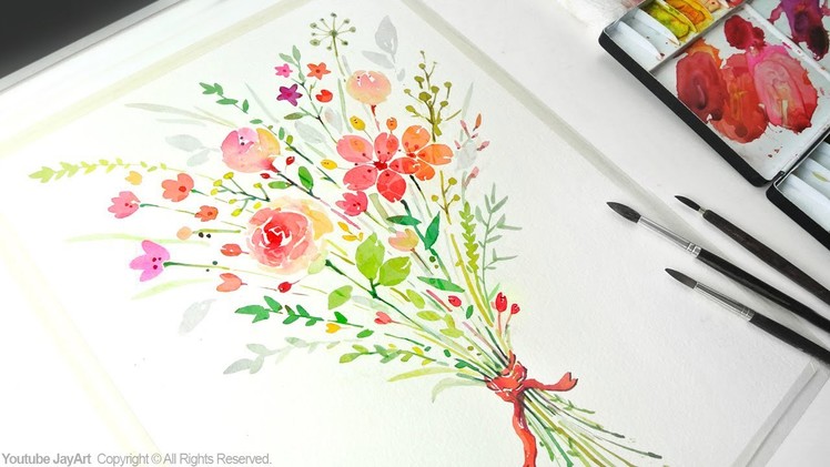 How to paint a flower bouquet with watercolors - Jay Art