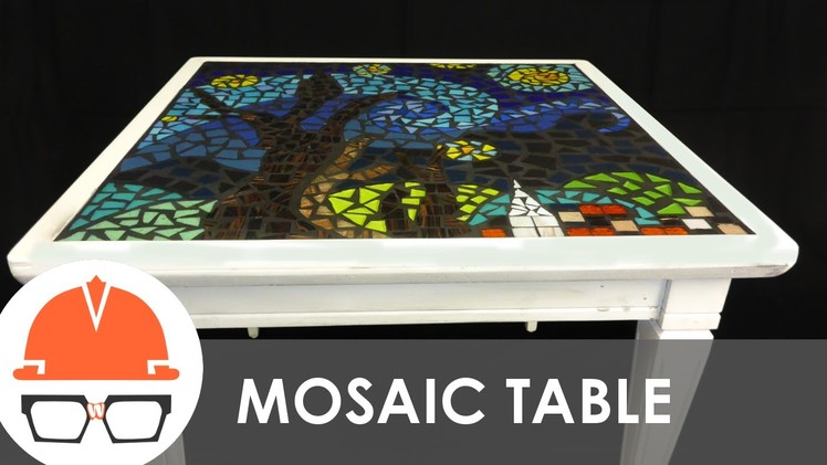 Reclaimed end table with starry night tile mosaic top