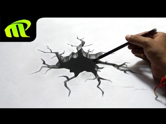 Drawing a 3D Broken Hole - Anamorphic Illusion, Trick Art