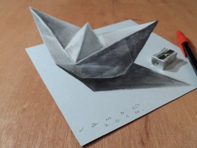 Drawing a 3D Paper Ship, Optical Illusion by Vamos