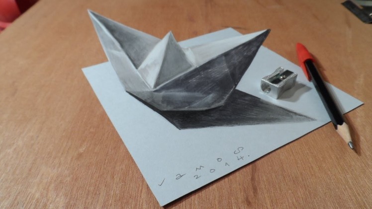 Drawing a 3D Paper Ship, Optical Illusion by Vamos
