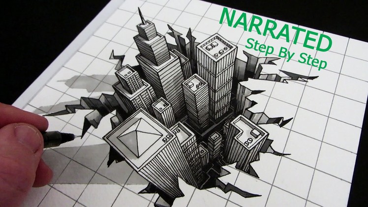 How to Draw a 3D City Optical Illusion: Narrated Step by Step