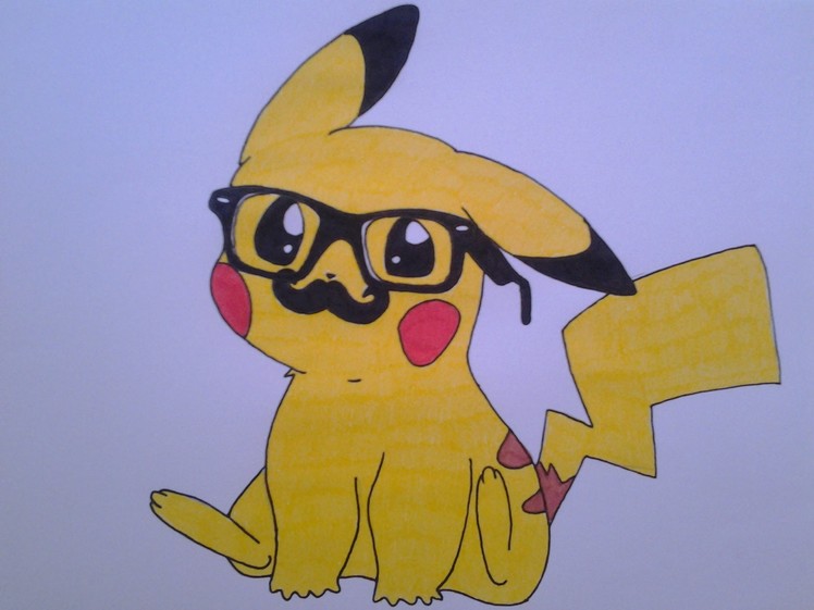 How to draw a cute Pikachu, with hipster glasses and mustache