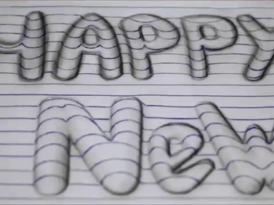 How to draw happy new year 3d art easy line on paper optical illusion trick like writing