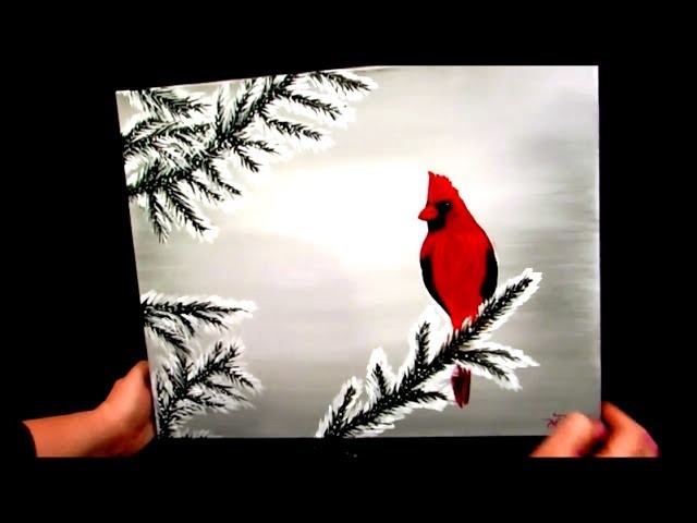How to paint a cardinal in the snow (WINTER scene)