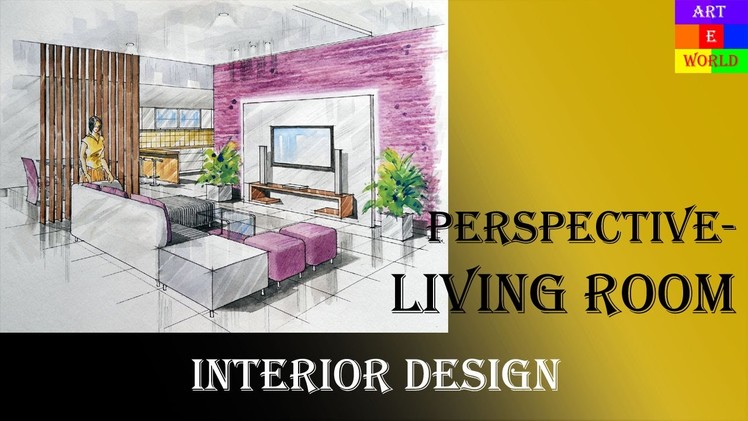 Manual Rendering | 2-point Interior Design Perspective Drawing & Rendering | Tutorial | Watercolour