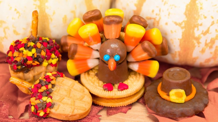 No Bake Thanksgiving Cookies: Oreo Candy Corn Turkeys, Rolo Pilgrim Hats & Nutter Butter Acorns