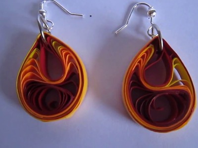 Handmade Jewelry - Paper Quilling Teardrops Earrings (Jaali - Maroon,Orange-Yellow)