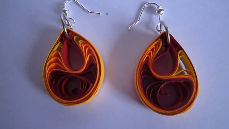 Handmade Jewelry - Paper Quilling Teardrops Earrings (Jaali - Maroon,Orange-Yellow)