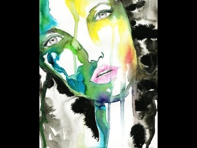 Abstract Ink Painting tutorial ,woman's face quick easy DIY