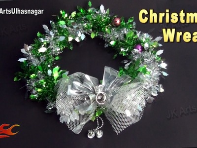 DIY Christmas Wreath with Tinsel Garland | How to make a holiday wreath decoration | JK Arts 828