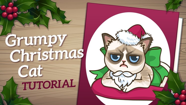 Grumpy Cat Art Tutorial - How to Draw Christmas Card Art