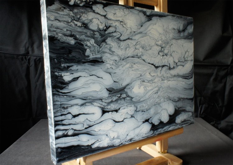 Acrylmalerei Demo, Fluid Acrylic Painting, Black, White, Clouds, Abstract Art by Brigitte König