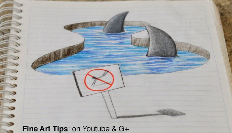 Drawing 3D Sharks on my Notebook! - 3D Anamorphic Drawing (Time Lapse)