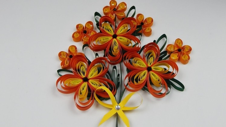 How to make a  quilling flower bouquet  2D quilling flowers  DIY (tutorial + free pattern)