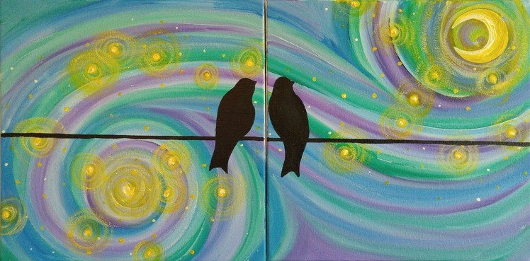 A Starry Night for Lovebirds Step by Step Acrylic Painting on Canvas for Beginners