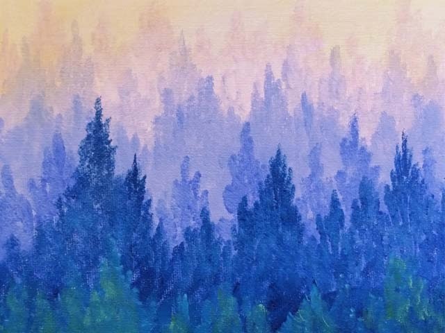 Misty Mountain Ombre Pine Forest Acrylic Painting for Beginners | Inspiration Conspiracy Art Hop