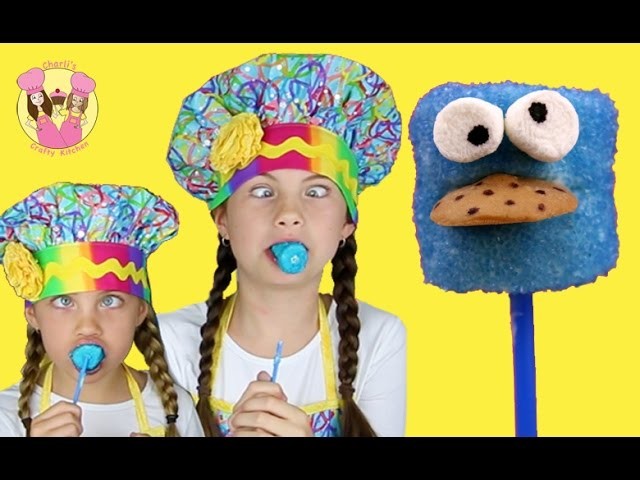 COOKIE MONSTER POPS - Sesame Street Marshmallow Pops - kids how to baking with charliscraftykitchen