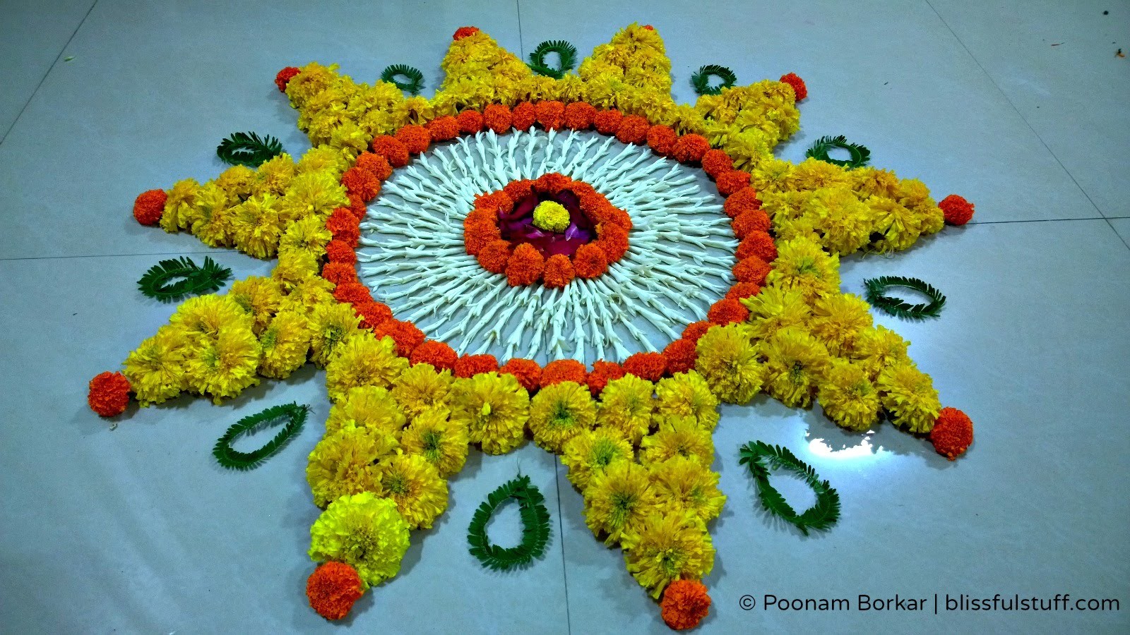 Diwali Special - Rangoli Design with marigold flowers, How to make rangoli with flowers - I