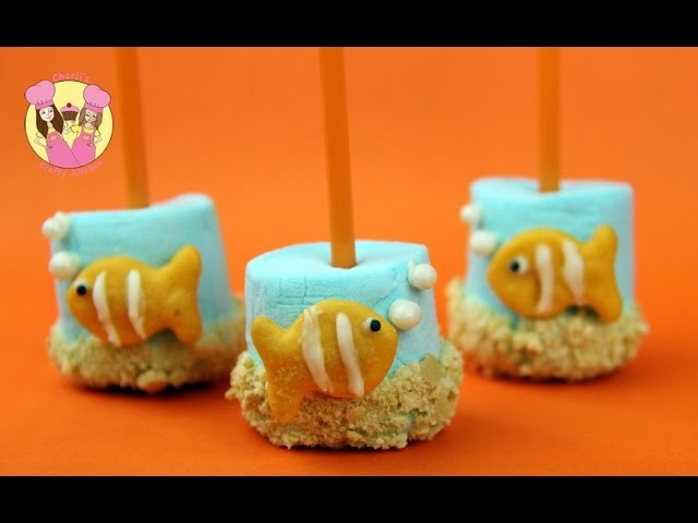 NEMO MARSHMALLOW POPS - clownfish Finding Nemo aquarium mallow pops - Disney pixar how to baking