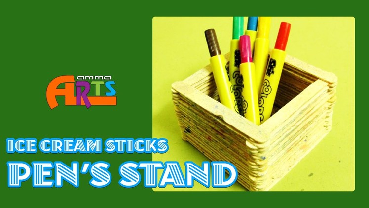 Pen Stand with Ice Cream Sticks (Popsicle Stick Pen Holder) - Amma Arts