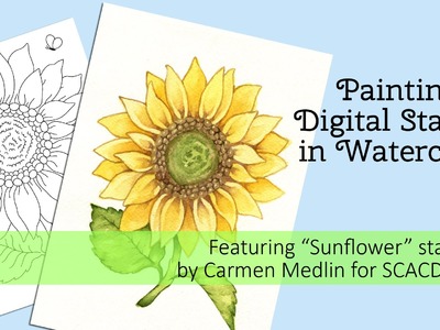 Watercolor Painting a Digital Stamp "Sunflower"
