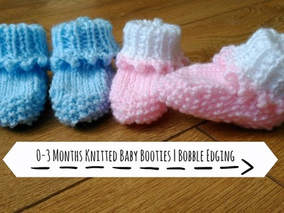 0-3 Months Knitted Booties | Bobble Edging
