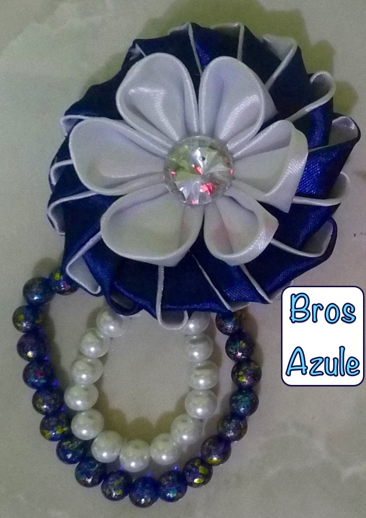 Bros Azule-D.I.Y Kanzashi flower satin ribbon, how to make brooch