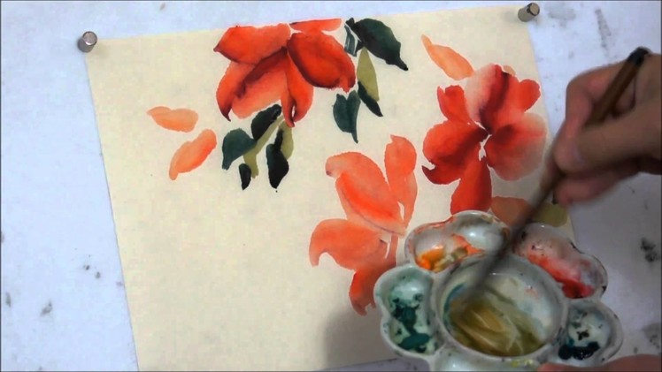 How to Paint Red Hot Hibiscus Chinese Watercolor Painting Tutorial(HD)