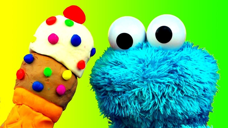 Play Doh Ice Cream Cone Surprise Cookie Monster Loves Ice-Cream Cones & Sweet Cookies! Sesame Street