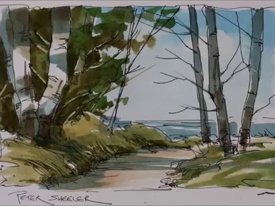 A Pen and Wash Watercolor tutorial of a Trail To the Lake. Very easy and fun to follow