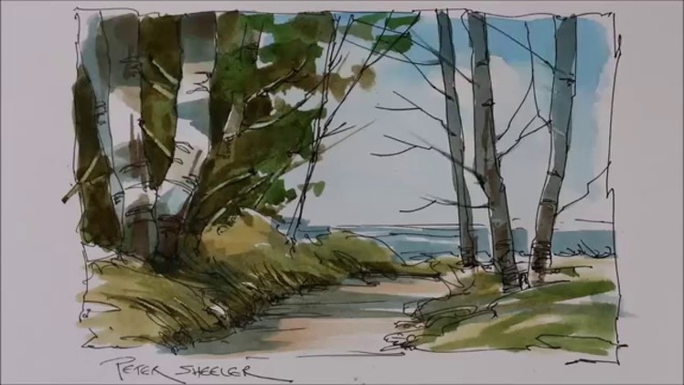 A Pen and Wash Watercolor tutorial of a Trail To the Lake. Very easy and fun to follow
