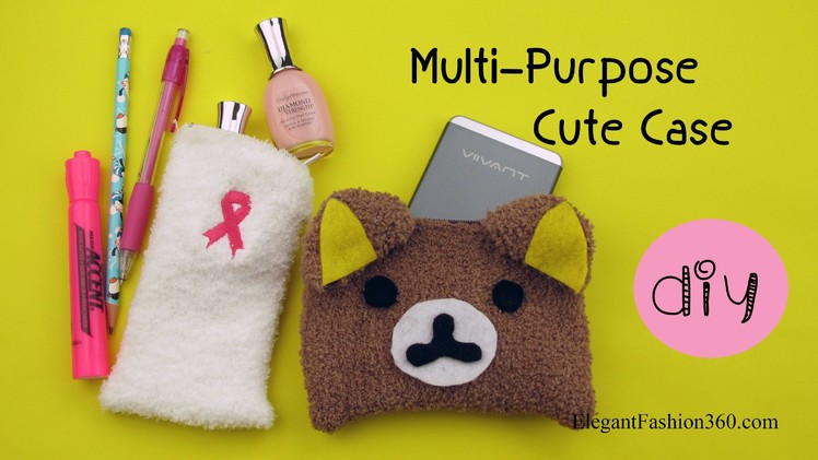 DIY: How to Make Multi-Purpose cute case(No Sew).iphone.Phone Charger.Make Up.Pencil Case