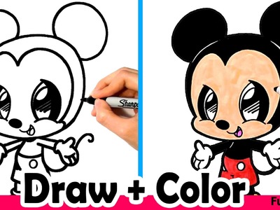 How to Draw Mickey Mouse Cute + Easy and Color with Crayola Markers