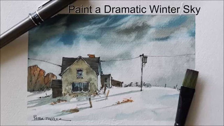 How to paint a dramatic sky demonstration. Winter sky. Evening Sky. Winter farm. With Peter Sheeler