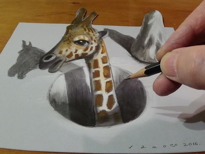 Trick Art, Drawing a Giraffe in a Hole, 3D Illusion